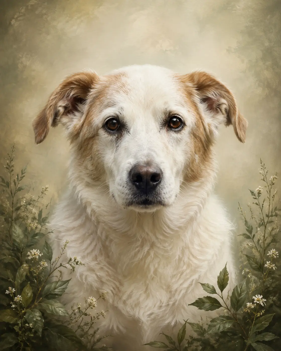 A gentle senior dog in the Forever Garden memorial portrait