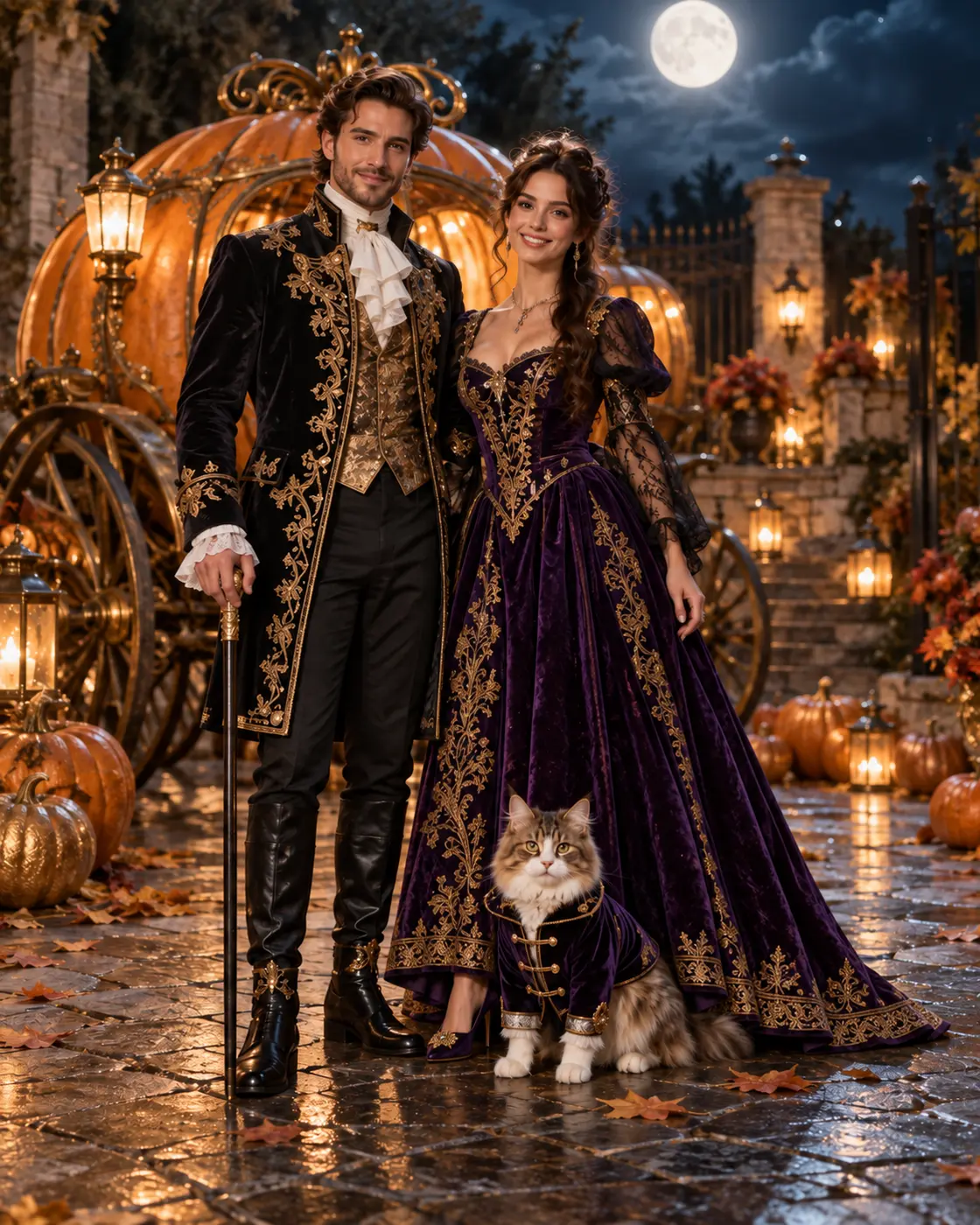 The Moonlit Pumpkin Carriage People and Pets ensemble portrait master