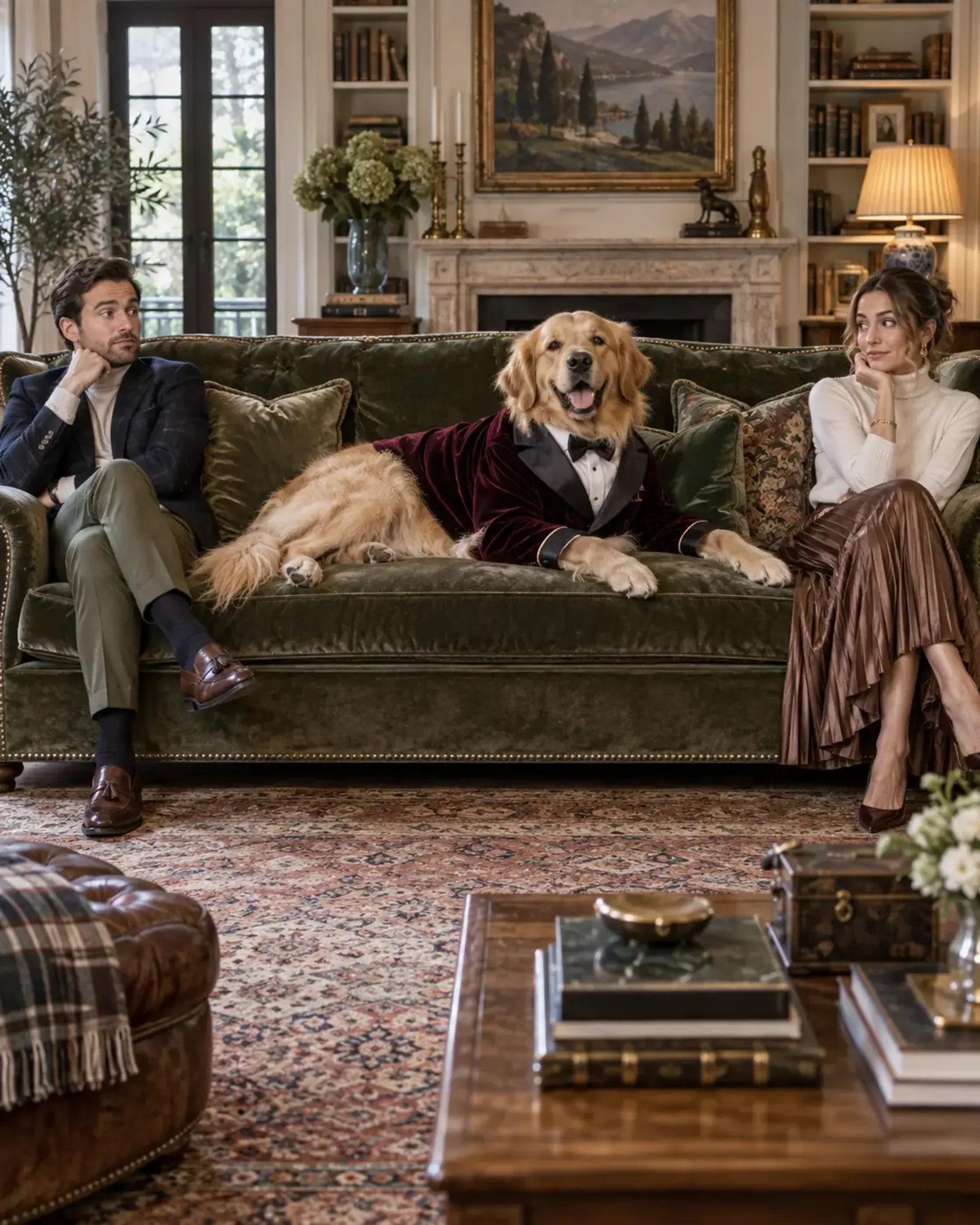 The Great Couch Takeover People and Pets ensemble portrait master