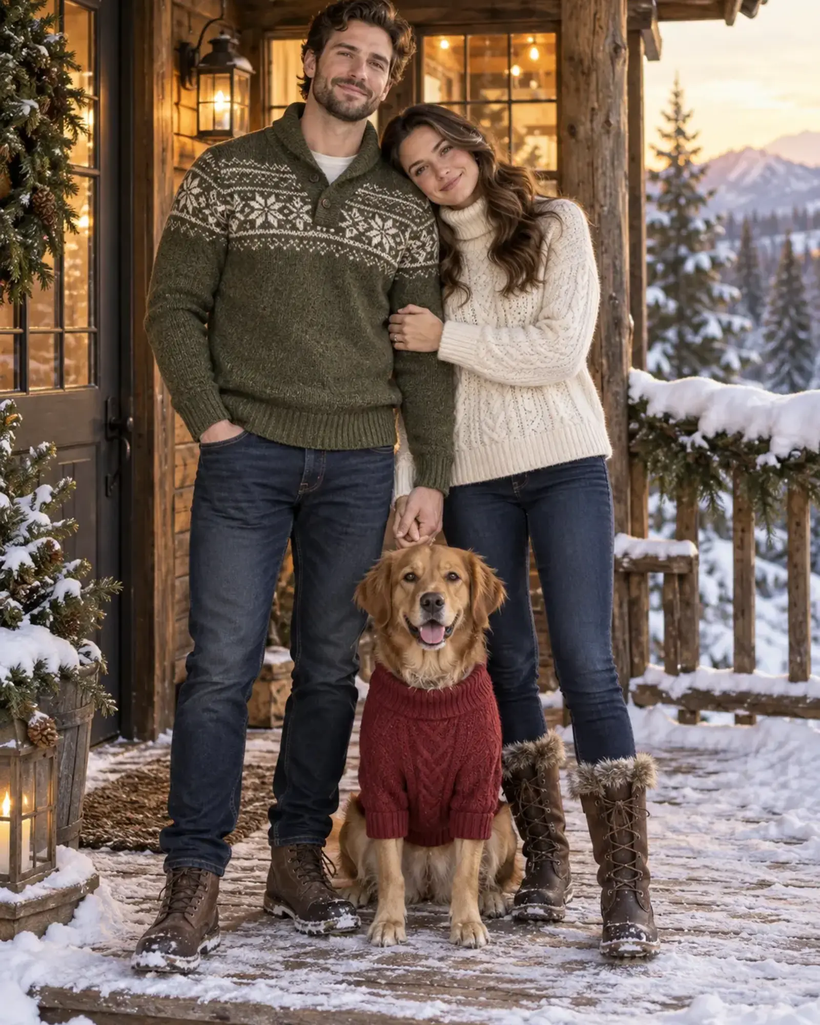 The Snowy Cabin People and Pets ensemble portrait master