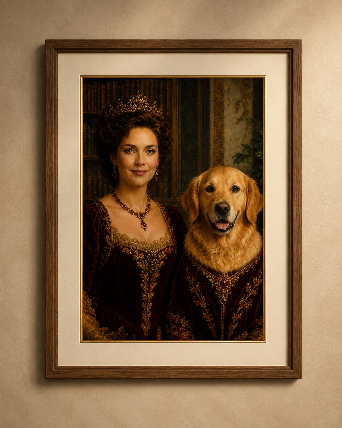 Finished walnut-framed People and Pets portrait